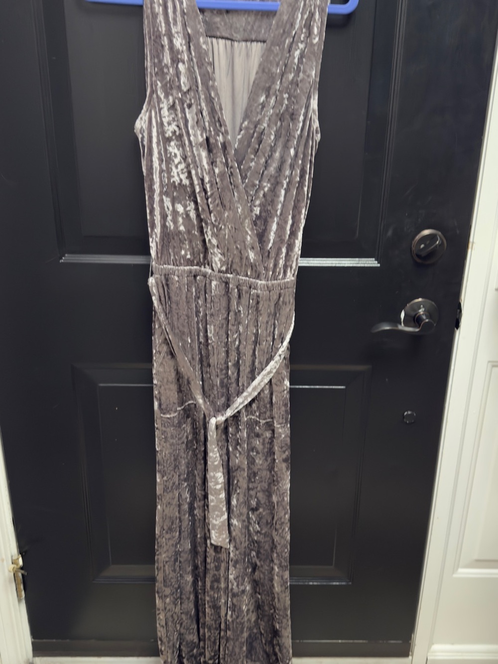 Women’s Velvet Surplice Jympsuit in Silver